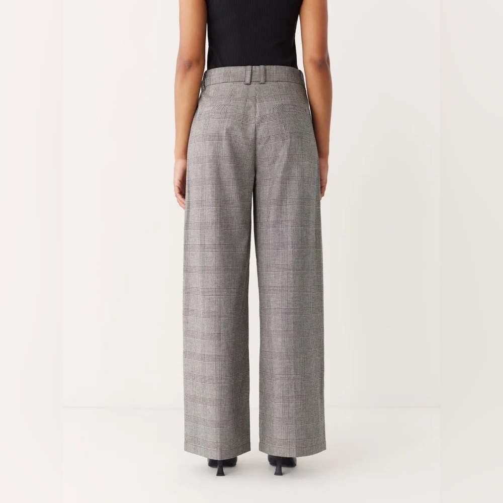 Frank and Oak Emma Ultra Wide-Leg Pants Grey Plaid Size 4 Cotton/Linen Blend - Picture 2 of 13